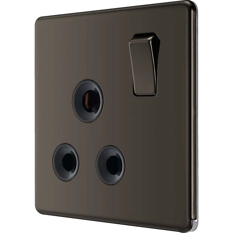 BG Electrical Flatplate Screwless Black Nickel - 15A single, switched, round pin