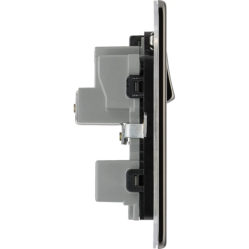 BG Electrical Flatplate Screwless Black Nickel - 15A single, switched, round pin