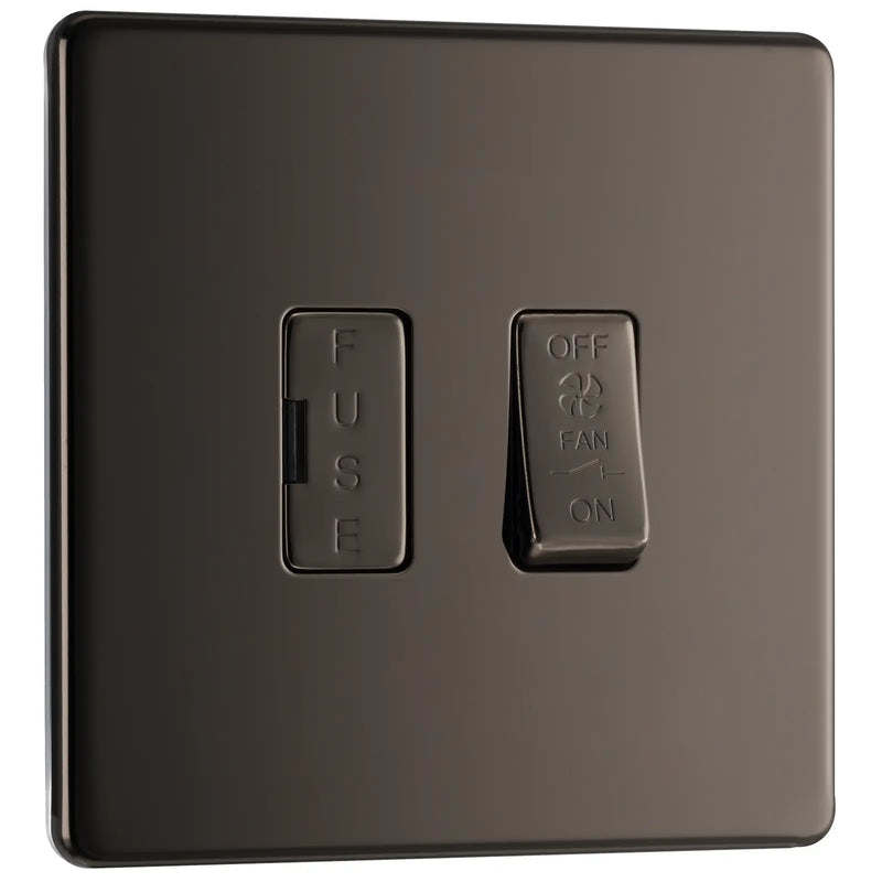BG Electrical Flatplate Screwless Black Nickel - 3 pole fan isolator, fused
