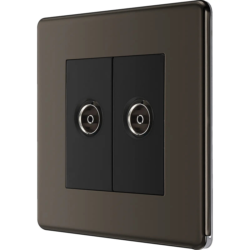 BG Electrical Flatplate Screwless Black Nickel - Double isolated, co-axial