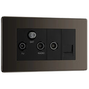 BG Electrical Flatplate Screwless Black Nickel - Triplex with BT outlet and co-axial return - screened