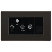 BG Electrical Flatplate Screwless Black Nickel - Triplex with BT outlet and co-axial return - screened