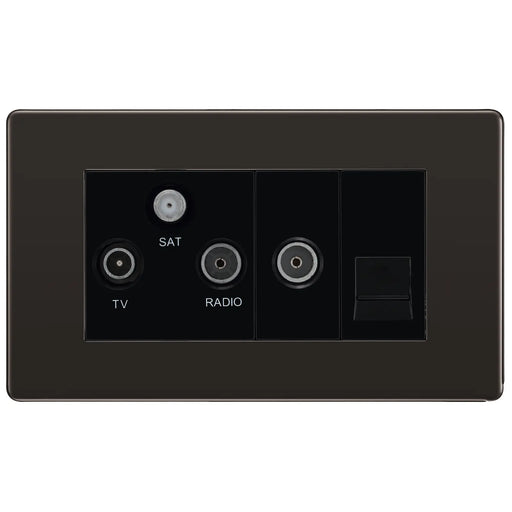 BG Electrical Flatplate Screwless Black Nickel - Triplex with BT outlet and co-axial return - screened