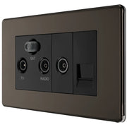BG Electrical Flatplate Screwless Black Nickel - Triplex with BT outlet and co-axial return - screened
