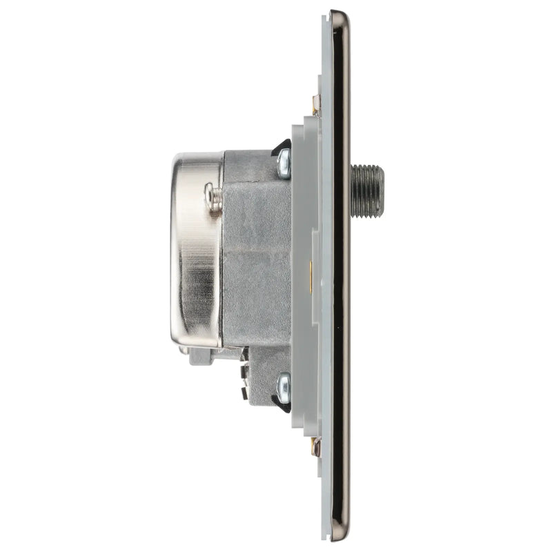 BG Electrical Flatplate Screwless Black Nickel - Triplex with BT outlet and co-axial return - screened