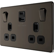 BG Electrical Flatplate Screwless Black Nickel - Double switched single pole, with USB A + C (22W)