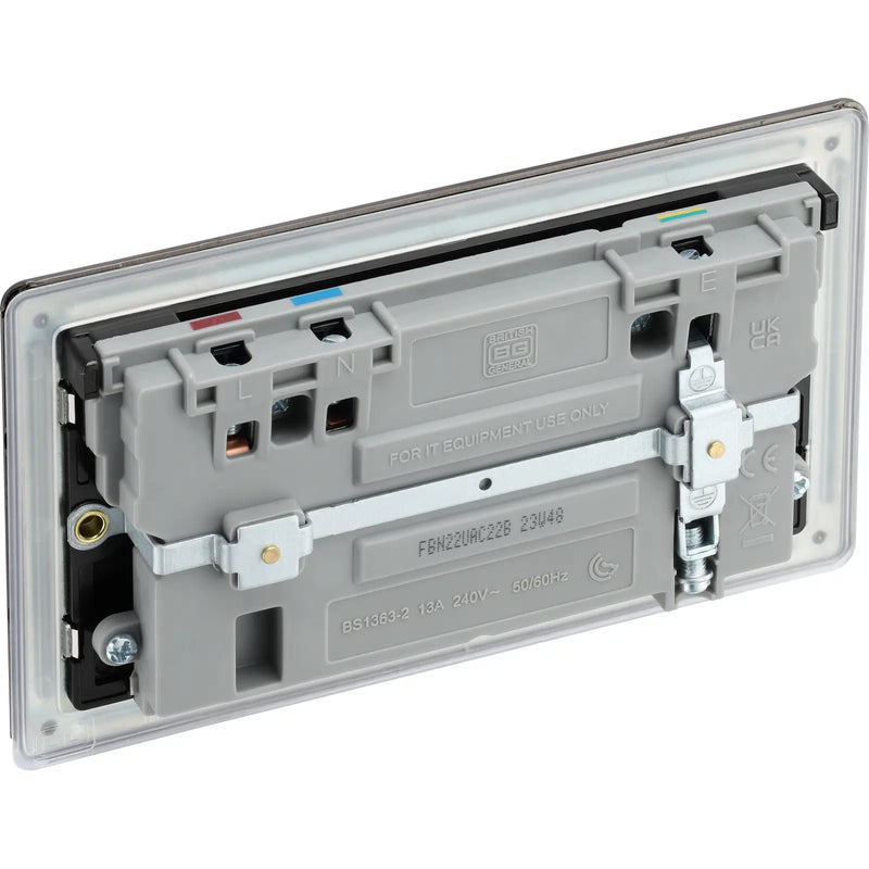BG Electrical Flatplate Screwless Black Nickel - Double switched single pole, with USB A + C (22W)