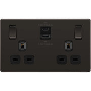 BG Electrical Flatplate Screwless Black Nickel - Double switched single pole, with USB A + C (45W)