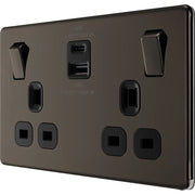 BG Electrical Flatplate Screwless Black Nickel - Double switched single pole, with USB A + C (45W)