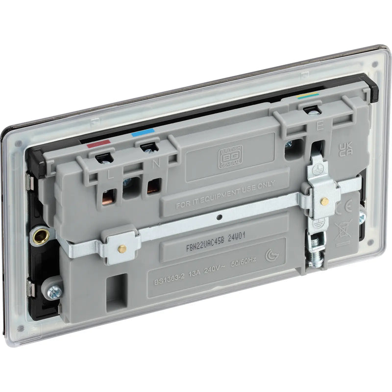 BG Electrical Flatplate Screwless Black Nickel - Double switched single pole, with USB A + C (45W)