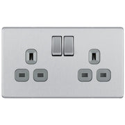 BG Electrical Flatplate Screwless Brushed Steel - Double, switched, double pole