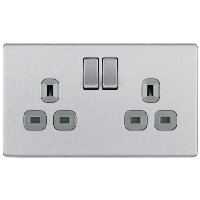 BG Electrical Flatplate Screwless Brushed Steel - Double, switched, double pole