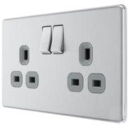 BG Electrical Flatplate Screwless Brushed Steel - Double, switched, double pole