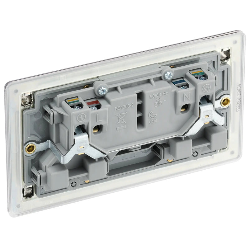 BG Electrical Flatplate Screwless Brushed Steel - Double, switched, double pole
