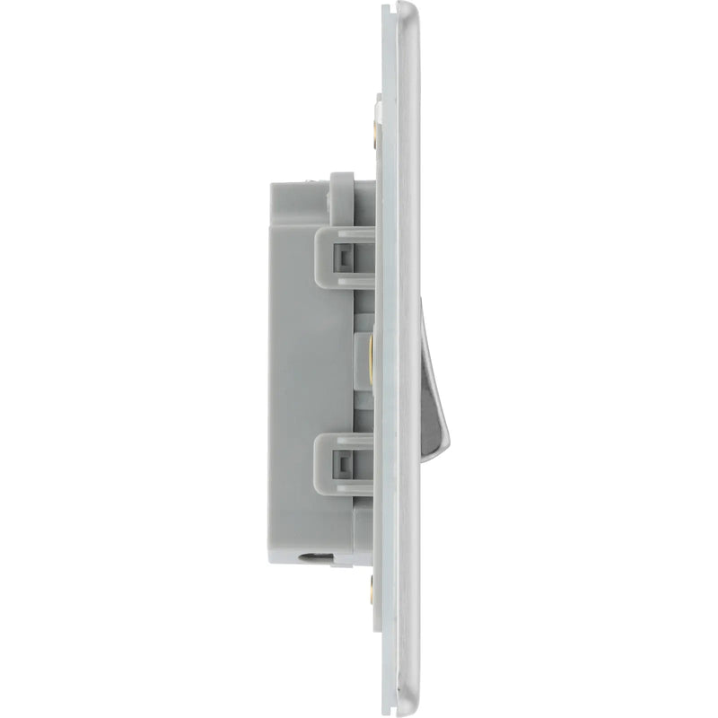 BG Electrical Flatplate Screwless Brushed Steel - Single, 2 way switch