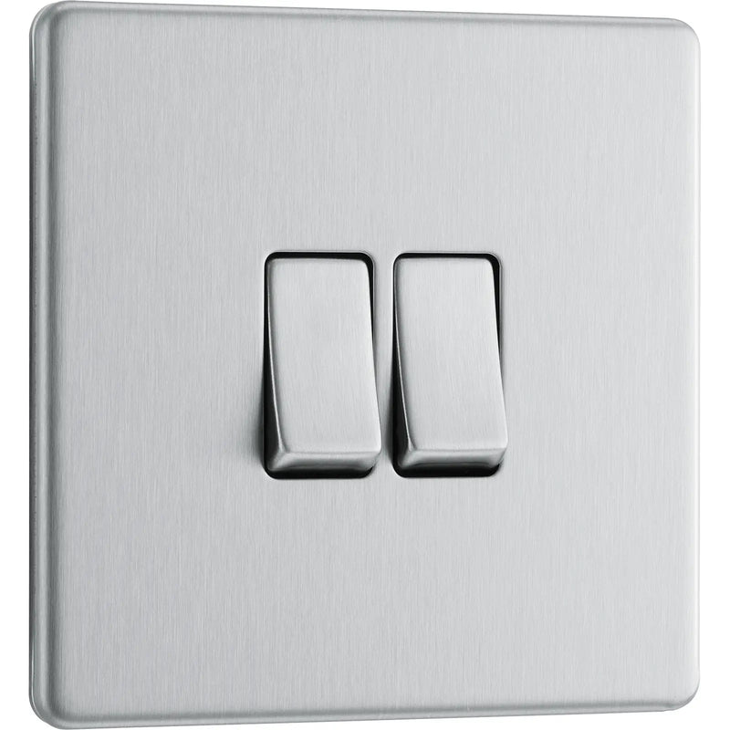 BG Electrical Flatplate Screwless Brushed Steel - Double, 2 way switch
