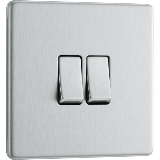 BG Electrical Flatplate Screwless Brushed Steel - Double, 2 way switch