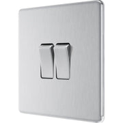 BG Electrical Flatplate Screwless Brushed Steel - Double, 2 way switch