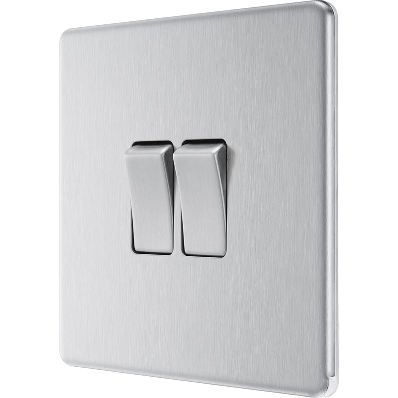 BG Electrical Flatplate Screwless Brushed Steel - Double, 2 way switch