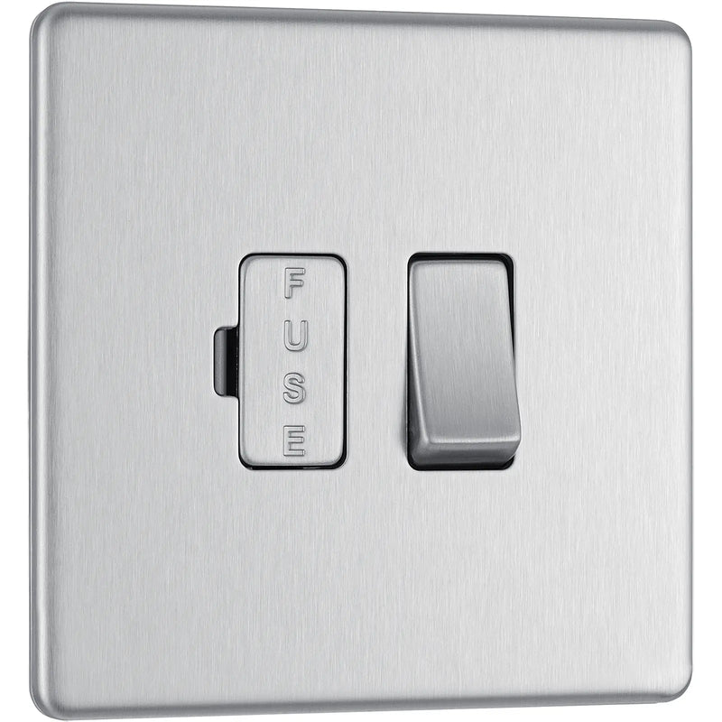 BG Electrical Flatplate Screwless Brushed Steel - Switched and fused