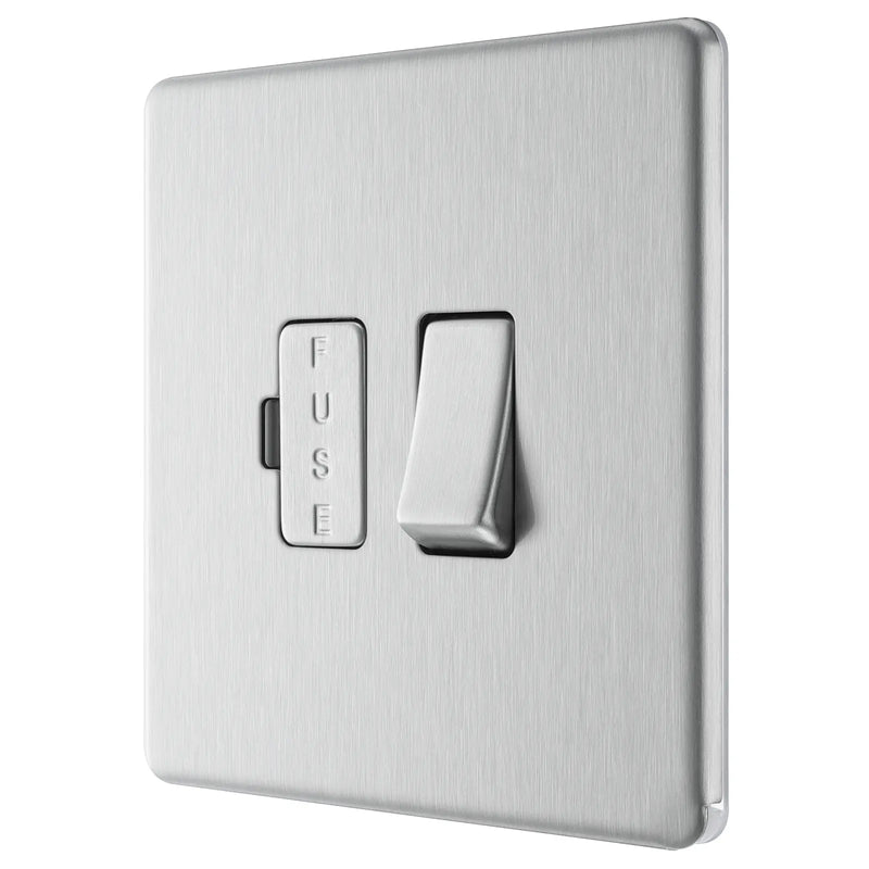 BG Electrical Flatplate Screwless Brushed Steel - Switched and fused