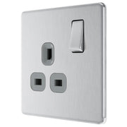 BG Electrical Flatplate Screwless Brushed Steel - Single, switched, double pole