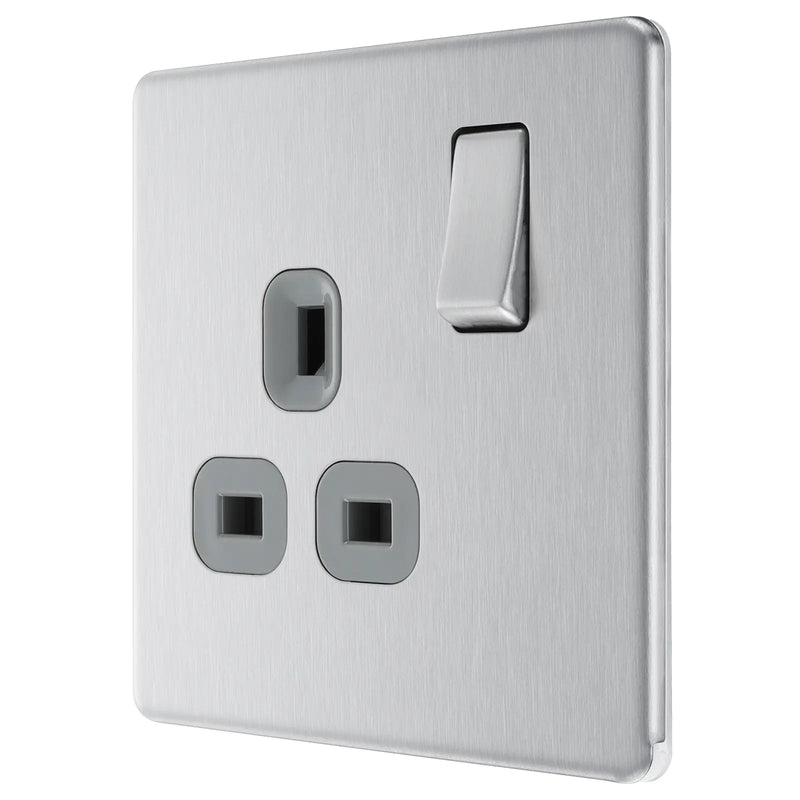 BG Electrical Flatplate Screwless Brushed Steel - Single, switched, double pole