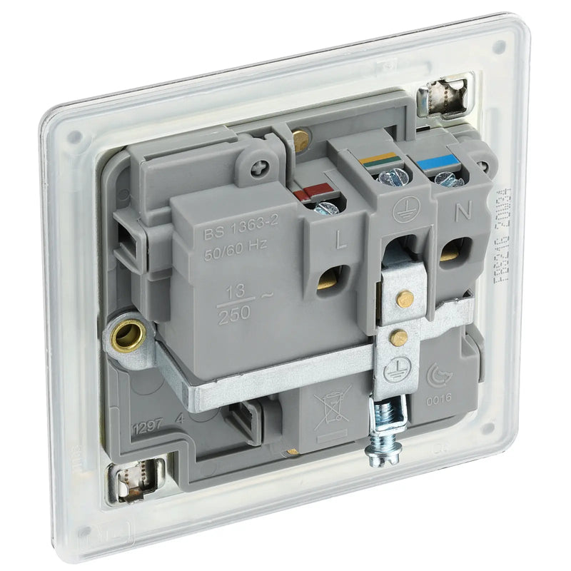BG Electrical Flatplate Screwless Brushed Steel - Single, switched, double pole