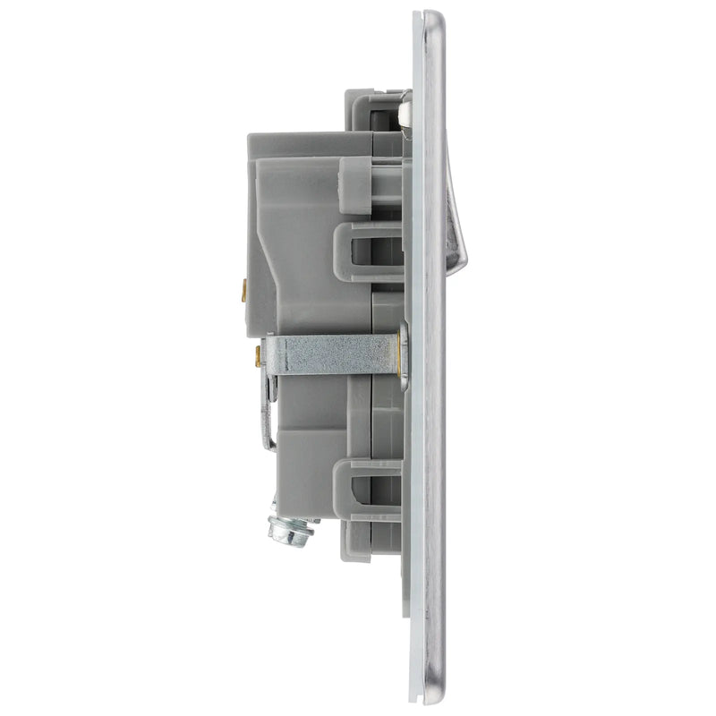 BG Electrical Flatplate Screwless Brushed Steel - Single, switched, double pole