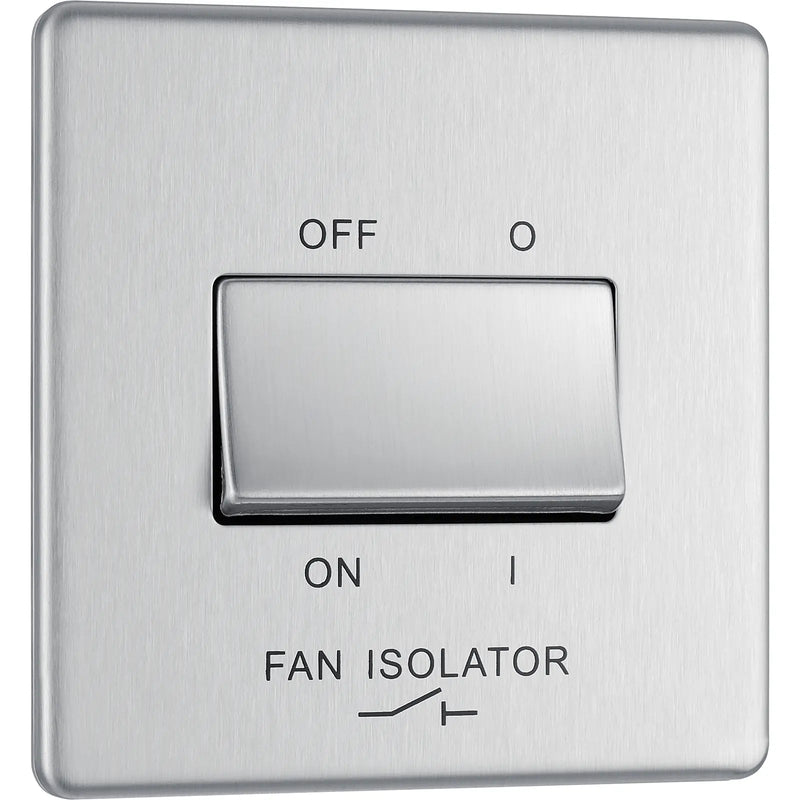 BG Electrical Flatplate Screwless Brushed Steel - Triple pole fan isolator
