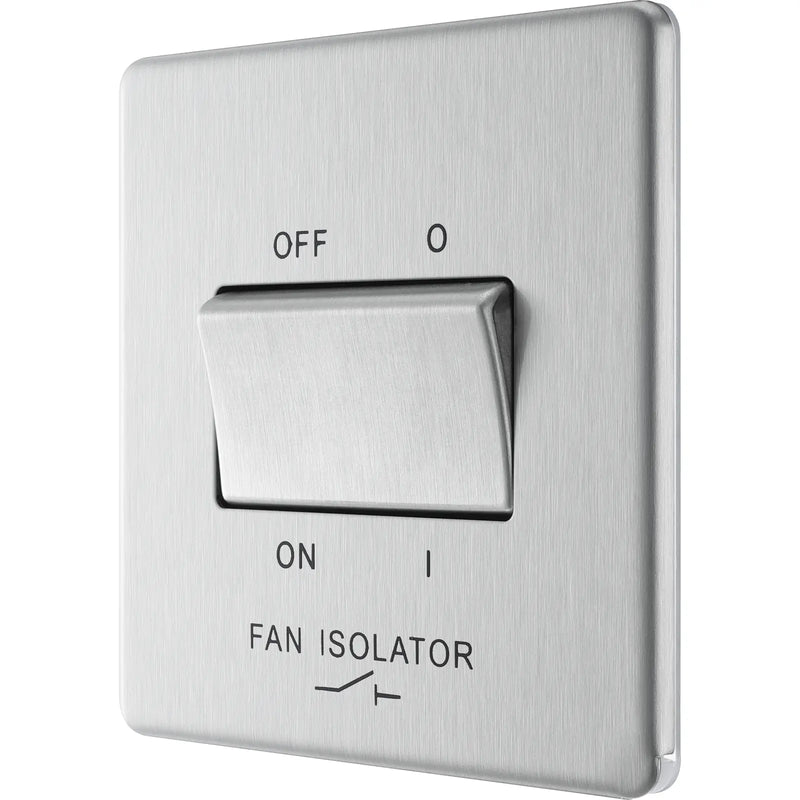 BG Electrical Flatplate Screwless Brushed Steel - Triple pole fan isolator