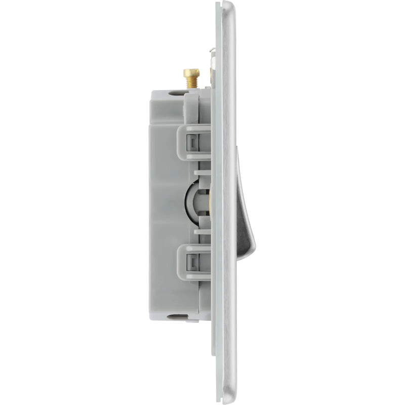 BG Electrical Flatplate Screwless Brushed Steel - Triple pole fan isolator