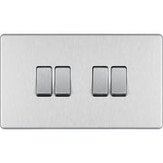 BG Electrical Flatplate Screwless Brushed Steel - Quadruple, 2 way switch