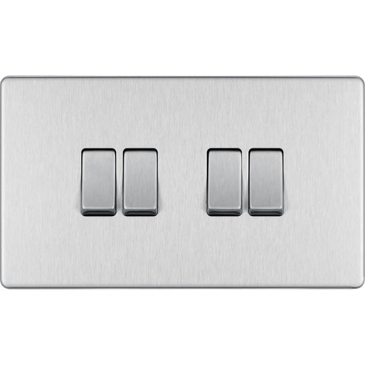BG Electrical Flatplate Screwless Brushed Steel - Quadruple, 2 way switch