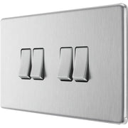 BG Electrical Flatplate Screwless Brushed Steel - Quadruple, 2 way switch