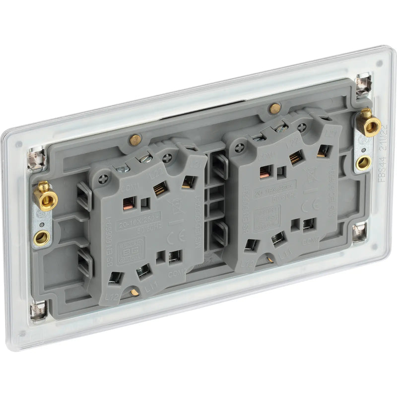 BG Electrical Flatplate Screwless Brushed Steel - Quadruple, 2 way switch