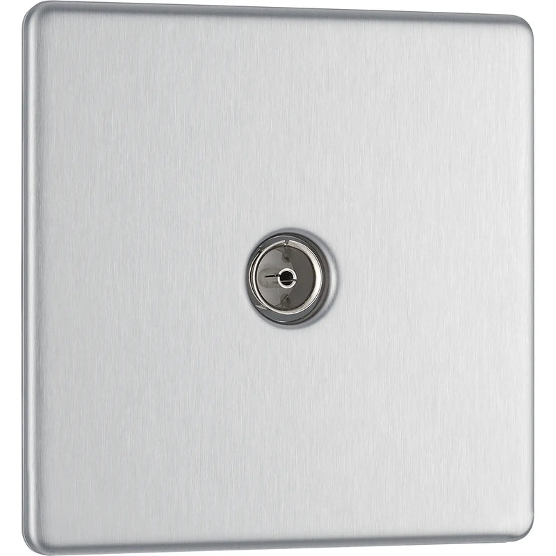 BG Electrical Flatplate Screwless Brushed Steel - Single, co-axial