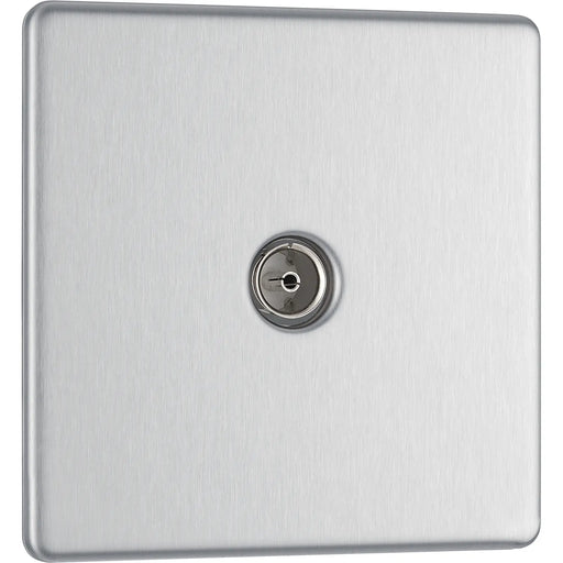 BG Electrical Flatplate Screwless Brushed Steel - Single, co-axial