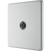 BG Electrical Flatplate Screwless Brushed Steel - Single, co-axial