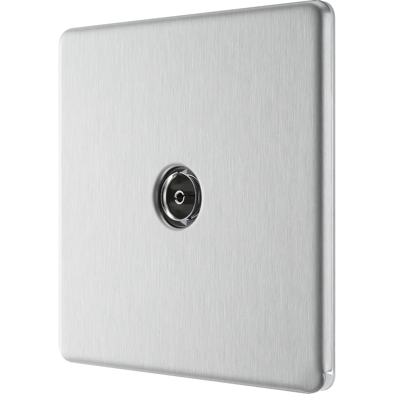 BG Electrical Flatplate Screwless Brushed Steel - Single, co-axial