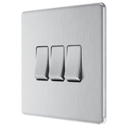 BG Electrical Flatplate Screwless Brushed Steel - Triple, 2 way switch