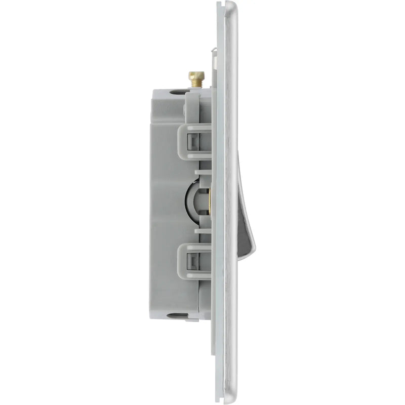 BG Electrical Flatplate Screwless Brushed Steel - Triple, 2 way switch