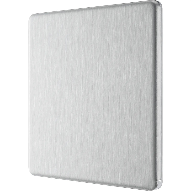 BG Electrical Flatplate Screwless Brushed Steel - Single, blank plate