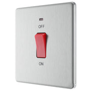 BG Electrical Flatplate Screwless Brushed Steel - 45A, double pole, single plate, with indicator