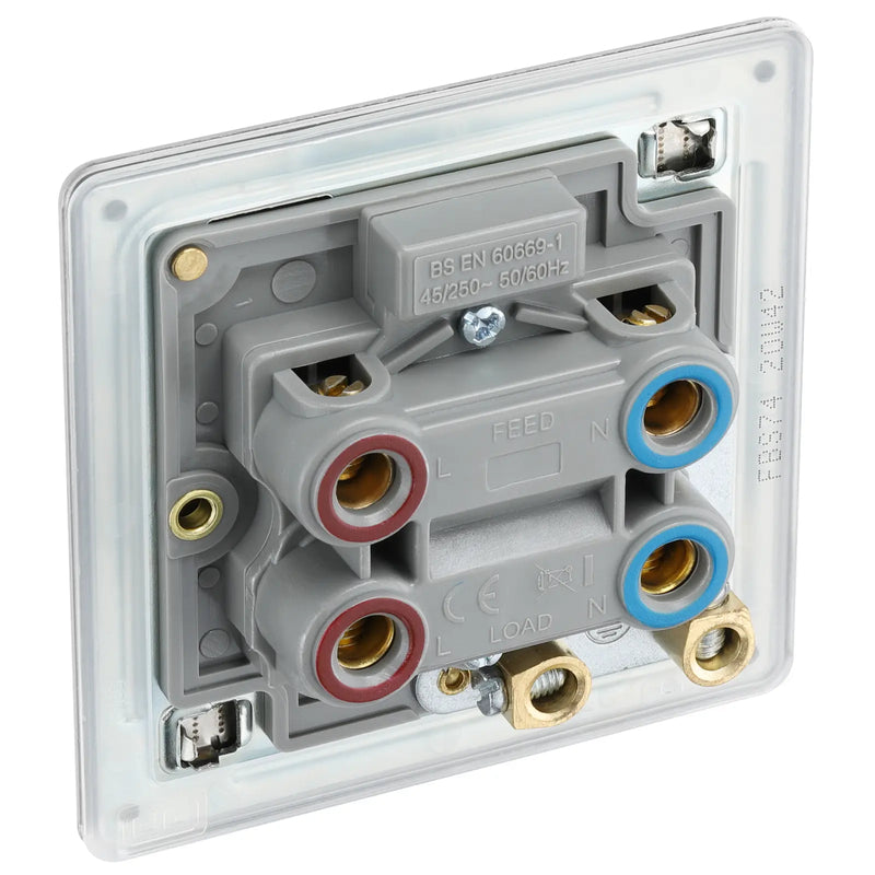 BG Electrical Flatplate Screwless Brushed Steel - 45A, double pole, single plate, with indicator