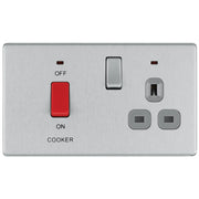 BG Electrical Flatplate Screwless Brushed Steel - 45A double pole, with switched socket and indicators