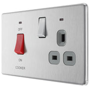BG Electrical Flatplate Screwless Brushed Steel - 45A double pole, with switched socket and indicators