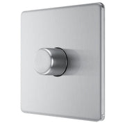 BG Electrical Flatplate Screwless Brushed Steel - Single, 2 way push 200W