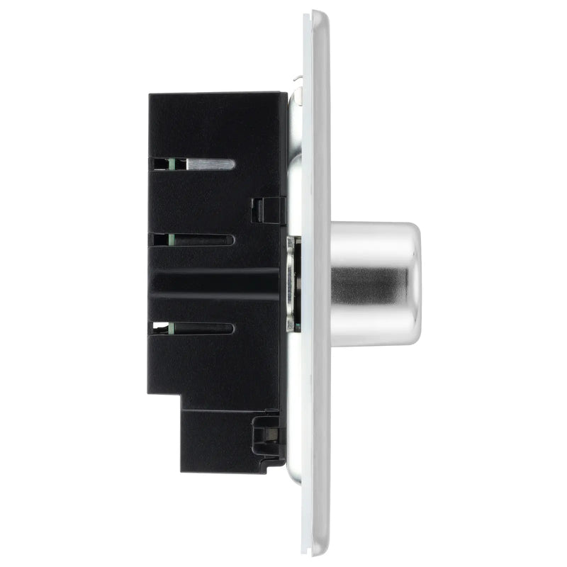 BG Electrical Flatplate Screwless Brushed Steel - Single, 2 way push 200W