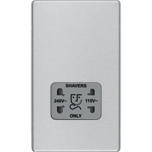 BG Electrical Flatplate Screwless Brushed Steel - 115/240V dual voltage shaver socket